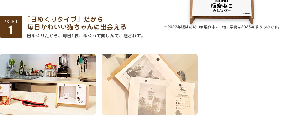 「日めくりタイプ」だから毎日かわいい猫ちゃんに出会える 日めくりだから、毎日1枚、めくって楽しんで、癒されて。