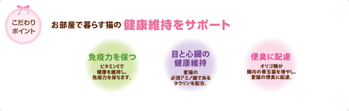 こだわりポイント　お部屋で暮らす猫の健康維持をサポート